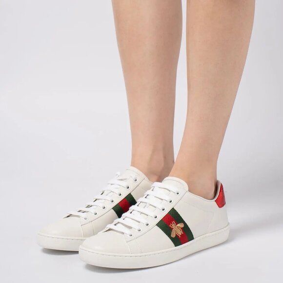 Gucci Leather Multicolor Ace Bee Logo Low Top Lace Up Sneakers White EU 37 US 7 - Picture 1 of 6